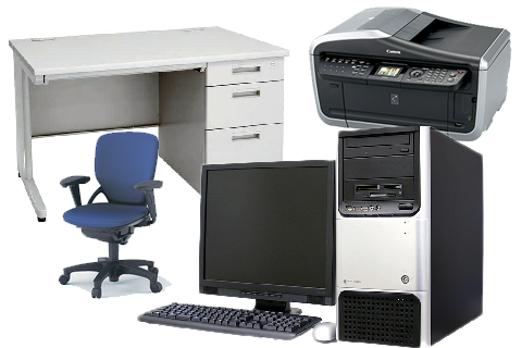 オフィス用品のオフィス机、プリンター、椅子、パソコン